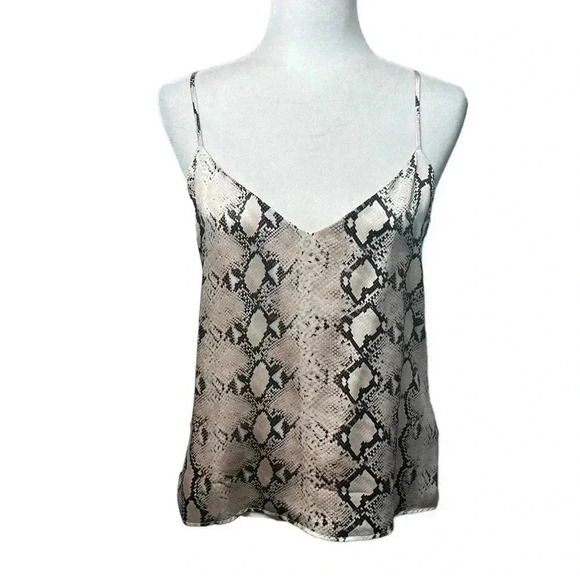L'AGENCE Jane Silk V-Neck Camisole Tank Blush Pink Snakeskin Print Top - Picture 2 of 8